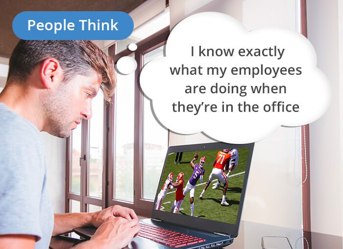 Employee at home watching sports on his laptop