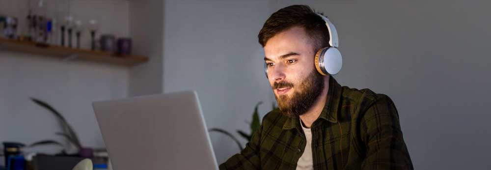Employee with headset working from home